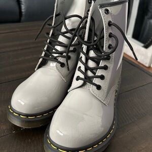 Dr. Martens boots. Zinc gray patent leather. 1460 size 10